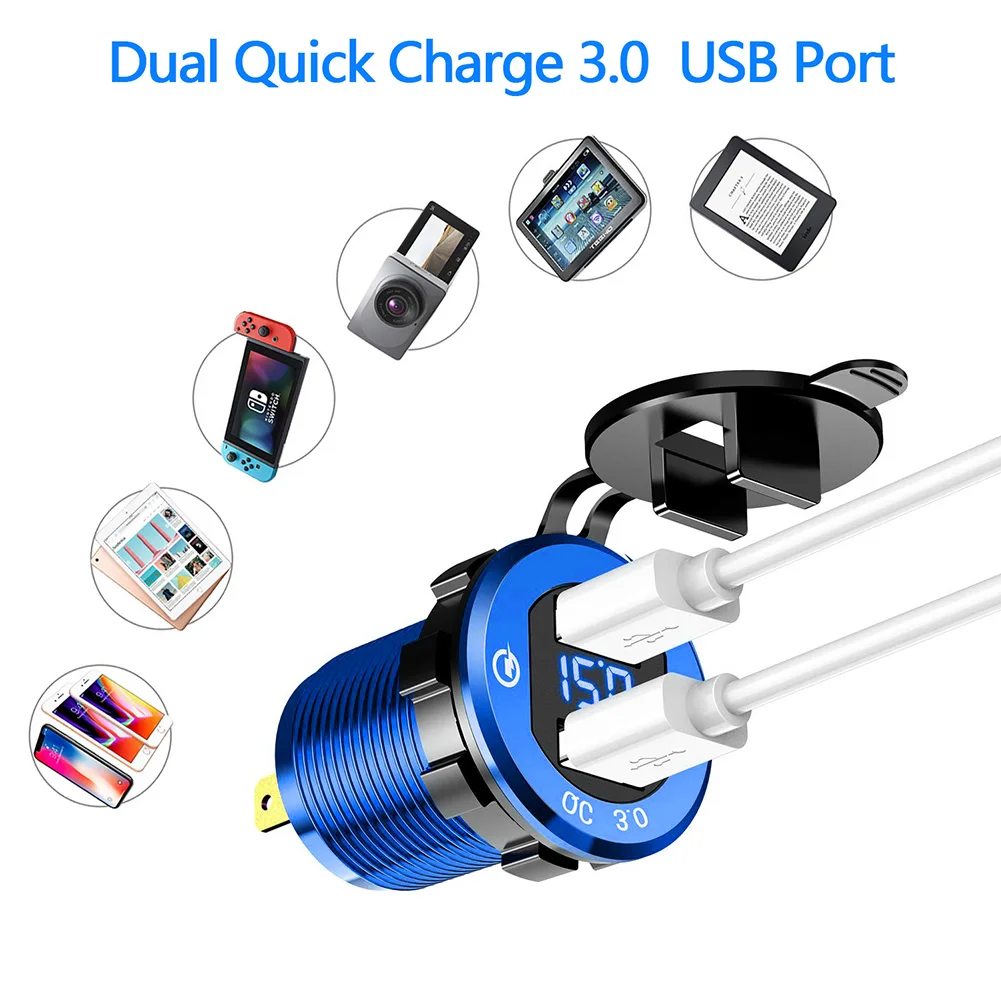 Top Quality Quick Charge 3.0 Dual USB Car Charger Socket Waterproof 12V/24V Fast Charger Socket Power Outlet with LED Voltmeter
Top Quality Quick Charge 3.0 Dual USB Car Charger Socket Waterproof 12V/24V Fast Charger Socket Power Outlet with LED Voltmeter