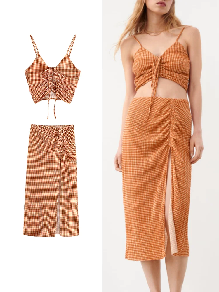 TFMLN 2022 Summer Women Skirt Sets Casual Drawstring Camisole Tops+Folds Skirts Female Sleeveless Plaid Printed Outwear
TFMLN 2022 Summer Women Skirt Sets Casual Drawstring Camisole Tops+Folds Skirts Female Sleeveless Plaid Printed Outwear