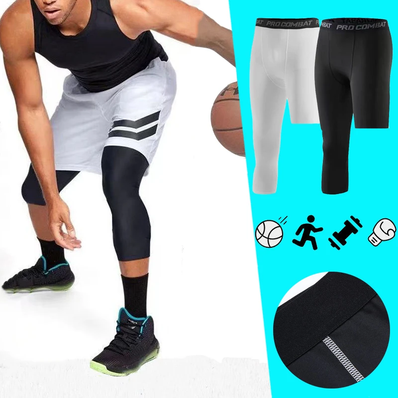 

Single Leg Basketball Leggings Men's Training Capri Pants Fitness Bottoms Quick Dry Asymmetric Compression Sports Tights