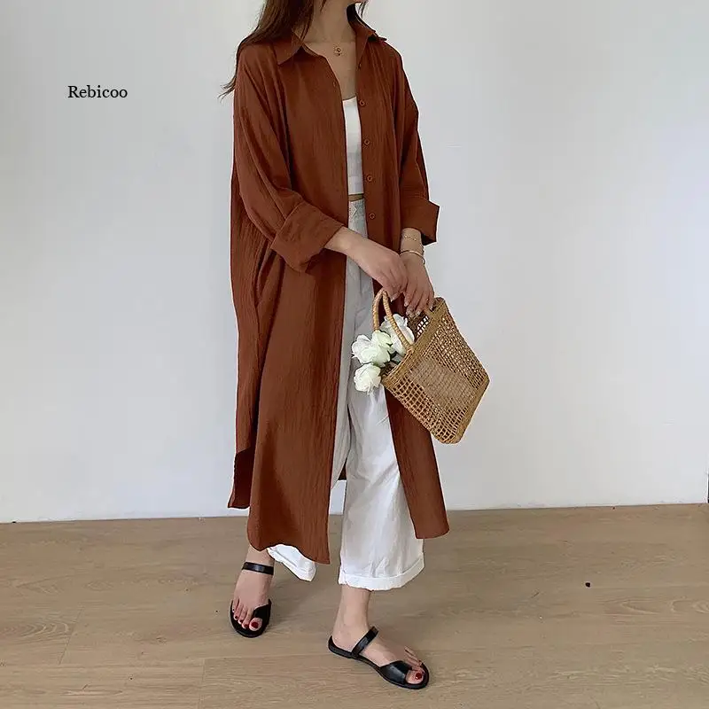 Korean Chic Solid Cotton Linen Shirt Women Loose Long Sleeve Summer Work Wear 2022 Female Long Blouses Women Shirts Trench 
Korean Chic Solid Cotton Linen Shirt Women Loose Long Sleeve Summer Work Wear 2022 Female Long Blouses Women Shirts Trench