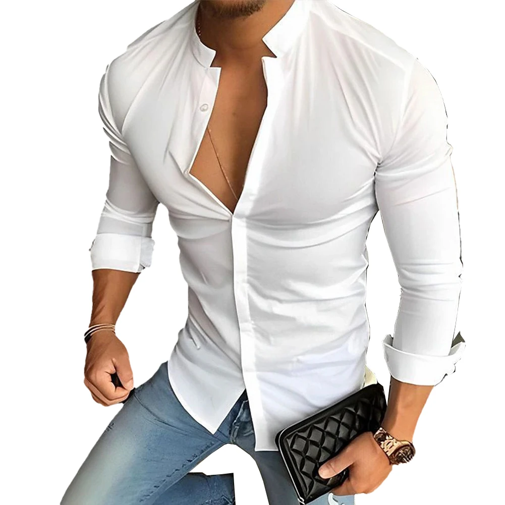 Mens Blouse Mens Shirt Banded Collar Button Down Casual Durable Handsome Long Sleeve Muscle Fitness Party T Dress Up
Mens Blouse Mens Shirt Banded Collar Button Down Casual Durable Handsome Long Sleeve Muscle Fitness Party T Dress Up