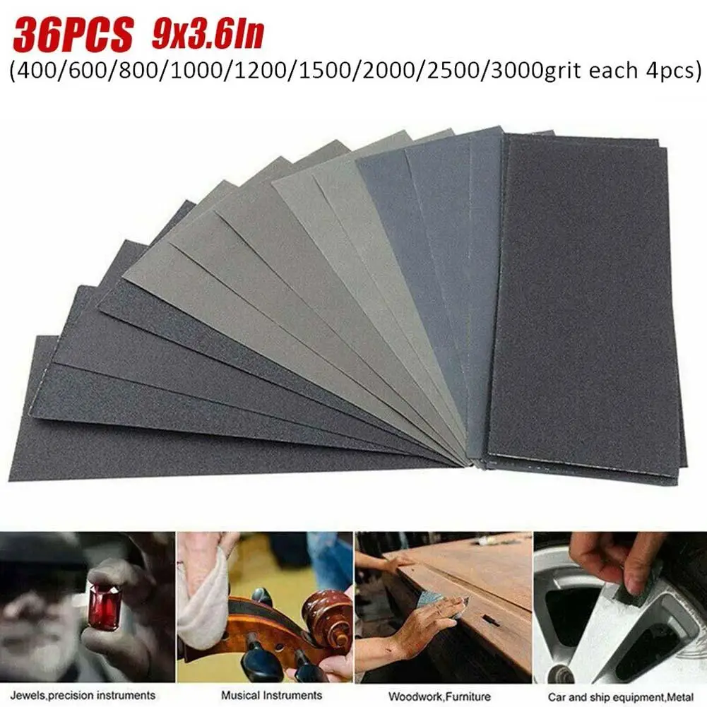 36Pcs Wet And Dry Sand Paper Mixed Assorted Grit 400-3000 Car Paint Sandpaper For Polishing Metal, Glass, Wood Products, Plastic
36Pcs Wet And Dry Sand Paper Mixed Assorted Grit 400-3000 Car Paint Sandpaper For Polishing Metal, Glass, Wood Products, Plastic