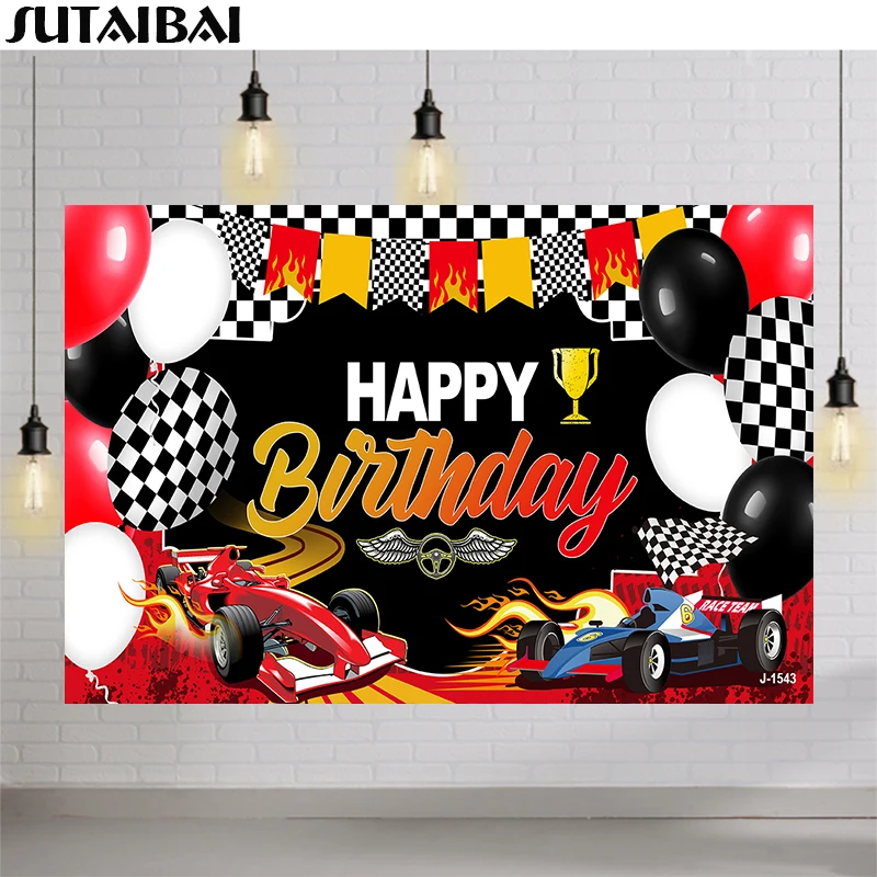 

Race Car Birthday Backdrop Customized Red Race Car Boy Racing Children Party Decorations Background Photocall Photography Props