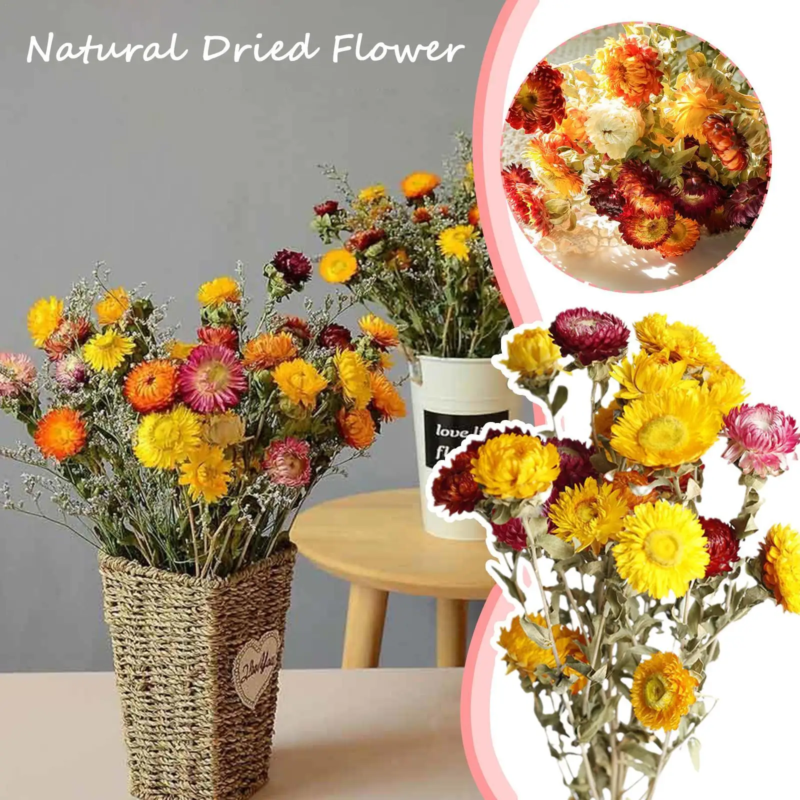 

Dry Flower Daisy Head DIY Immortal Wedding Arrangement Flower Straw Chrysanthemum Dried Natural Home Room Table Ornaments