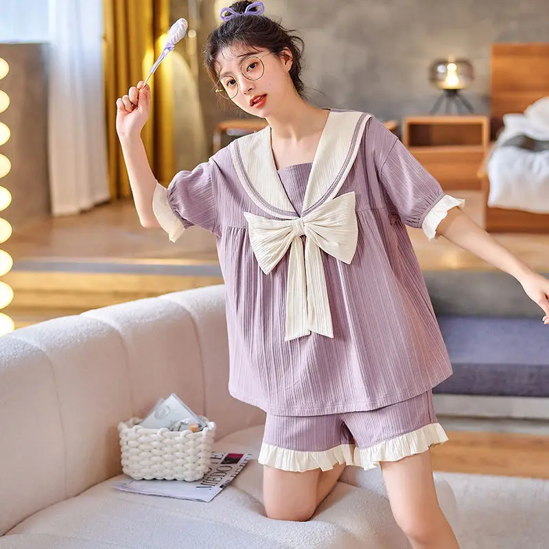 Pajamas Women's Summer Thin Section Solid Color Cotton Summer Short-sleeved Home Clothes Two-piece Suit Ice Silk Can Go Out New
Pajamas Women's Summer Thin Section Solid Color Cotton Summer Short-sleeved Home Clothes Two-piece Suit Ice Silk Can Go Out New