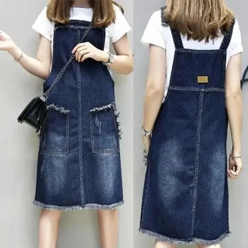 Summer Women's Overalls Denim Suspenders Dress Korean Style Jeans Dresses Women Frayed Hem Pocket Sundress E93
Summer Women's Overalls Denim Suspenders Dress Korean Style Jeans Dresses Women Frayed Hem Pocket Sundress E93
