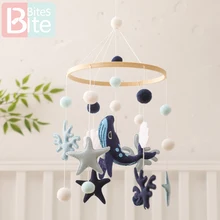 Baby Rattle Toy 0-12 Month Bed Bell Whale Mobile Wooden Newborn Ocean Felt Bell Hanging Toys Holder Bracket Infant Crib Toy Gift
