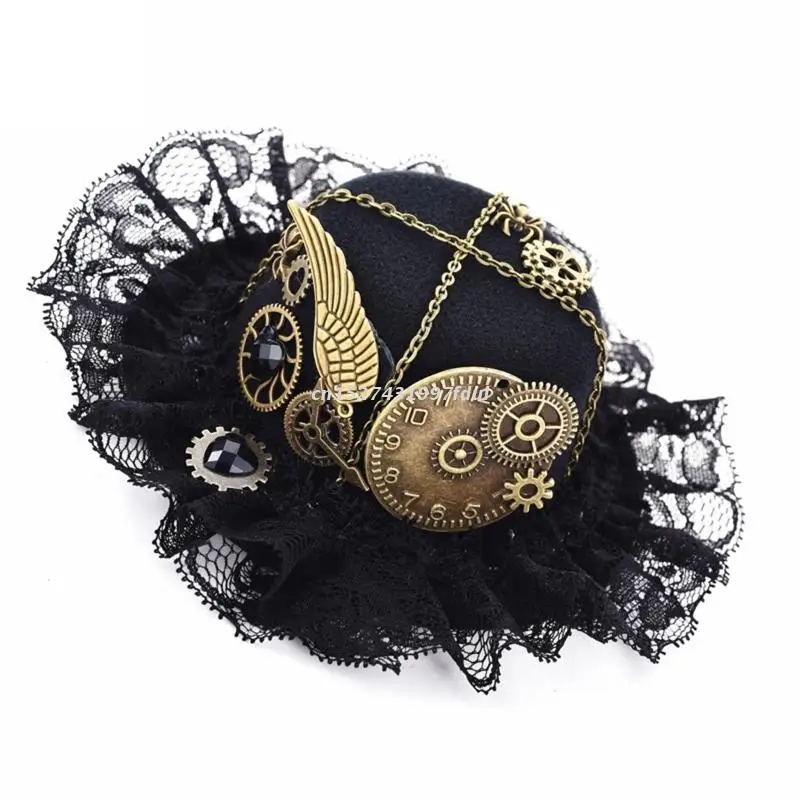 

Retro Mini Steampunk Top Hat with Gear Derby Hat Bowler Hat Steampunk Top Hat Lolita Fascinator Party for Women Female