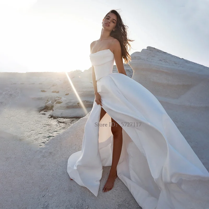 Fashion Strapless A-Line Wedding Dresses Sleeveless Sweep Train Simple Bridal Gowns Robe De Mariée
Fashion Strapless A-Line Wedding Dresses Sleeveless Sweep Train Simple Bridal Gowns Robe De Mariée