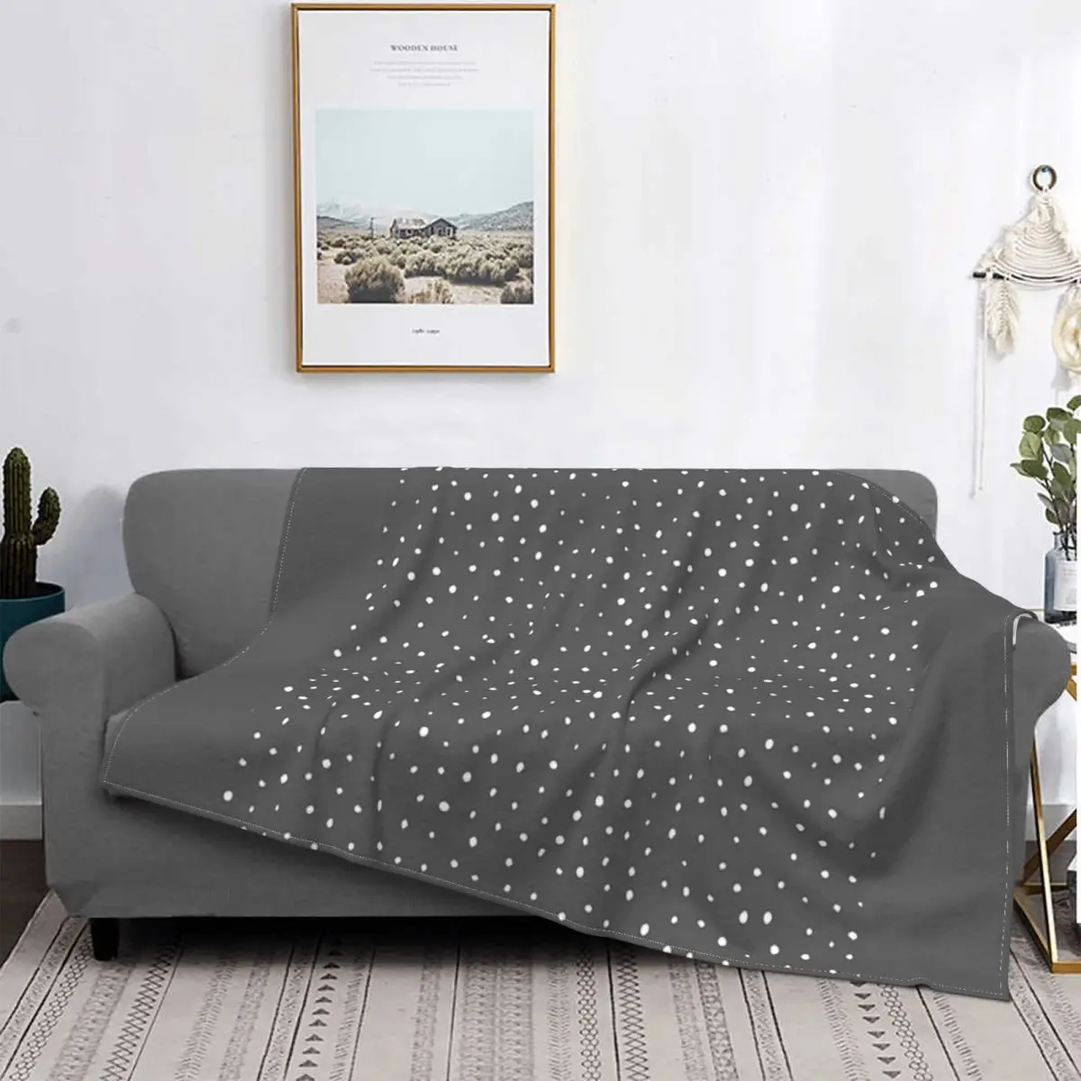 

Manta térmica con estampado de lunares, colcha a cuadros para cama, sofá y cama, color gris oscuro y blanco, alfombra de oración