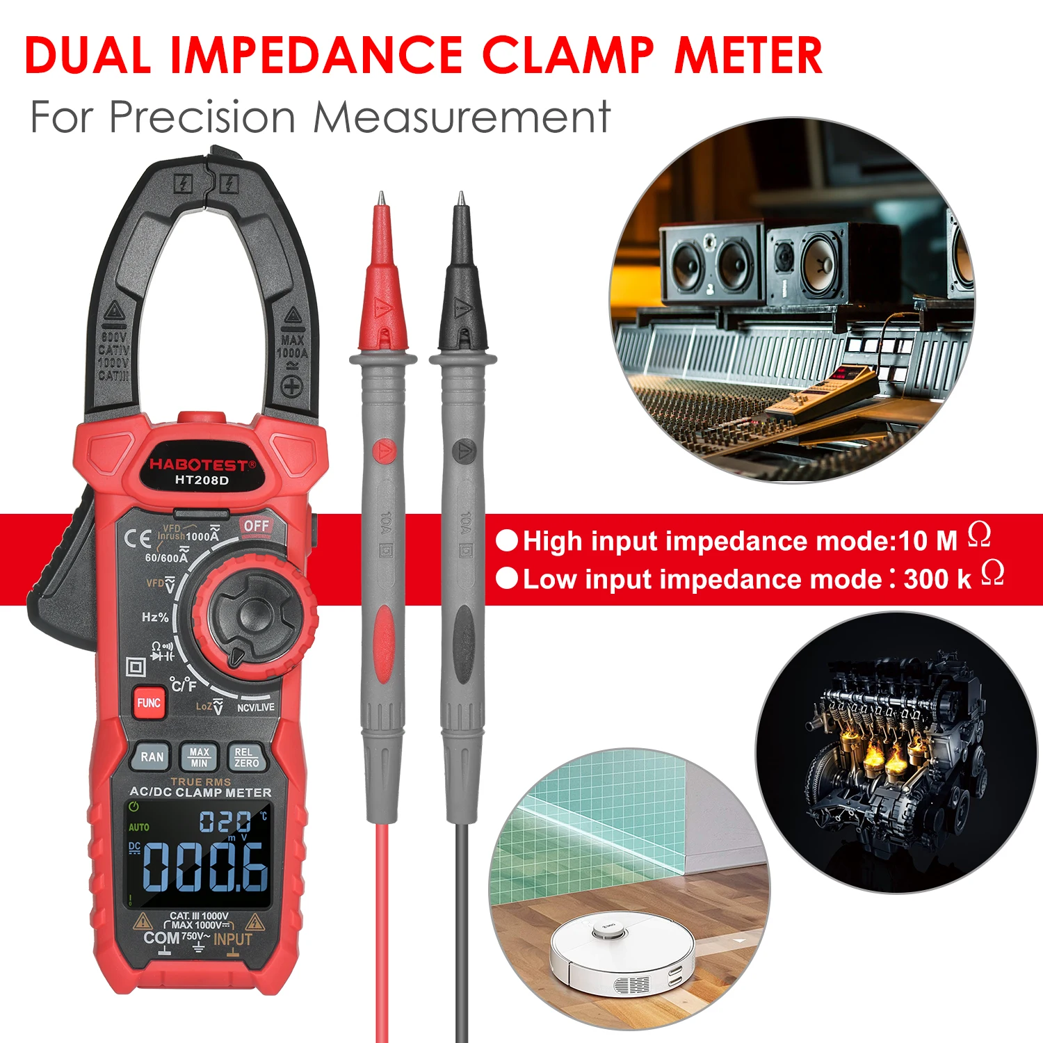 

HABOTEST HT208D AC/DC Digital Clamp Meter True-RMS Multimeter Anto-Ranging Multi Tester Current Clamp Digital Ammeter Clamp