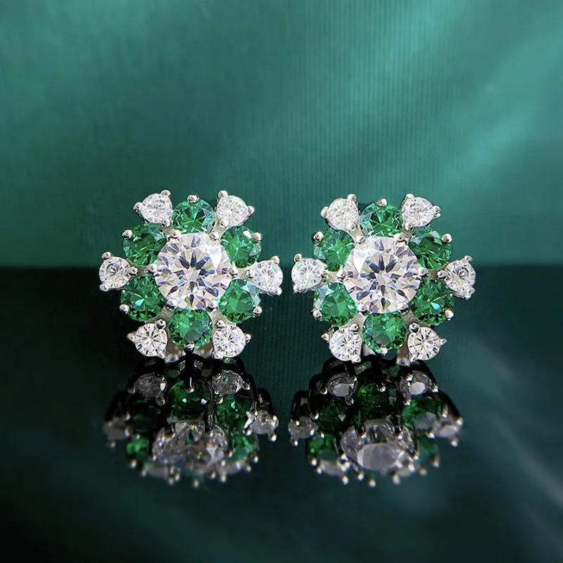 

Spring Qiaoer S925 Silver Imitation Emerald One Carat Stamen Earrings Fashion Simple Daily Women's Earrings