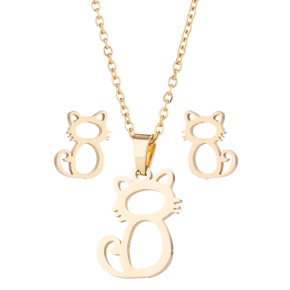 Niche Hollowed Out Cat Necklace Earring Set Chain Stainless Steel Animal Women'S Necklace Pendant Suit
Niche Hollowed Out Cat Necklace Earring Set Chain Stainless Steel Animal Women'S Necklace Pendant Suit