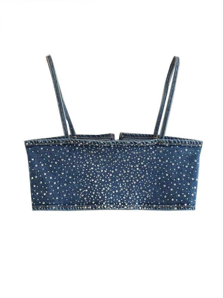 Traf Women Sexy Hot Drilling Denim Short Sling Blouse Female Back Buckle Strap Blusas Chic Crop Tops Casual Clothes Fashion Vest
Traf Women Sexy Hot Drilling Denim Short Sling Blouse Female Back Buckle Strap Blusas Chic Crop Tops Casual Clothes Fashion Vest