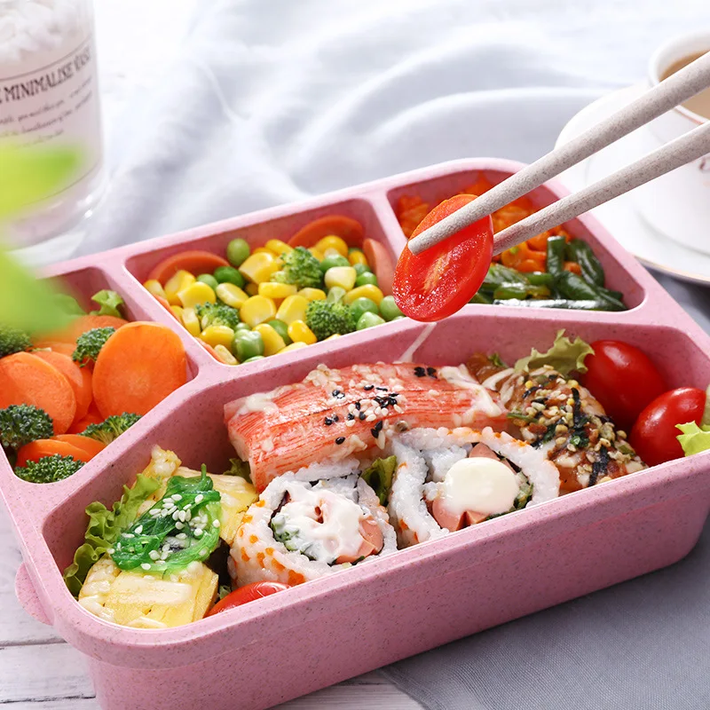 

Microwave Lunch Box Wheat Straw Dinnerware Food Storage Container Children Kids School Office Portable Bento Box Lunch Bag New