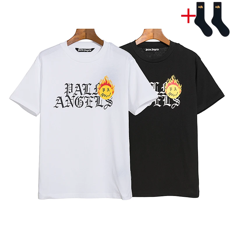 22SS -Unisex Short Sleeve Round Neck Cotton T-Shirt with Sun Print Palm Angels Logo, Couple Style, Boyfriend Gift + socks
22SS -Unisex Short Sleeve Round Neck Cotton T-Shirt with Sun Print Palm Angels Logo, Couple Style, Boyfriend Gift + socks
