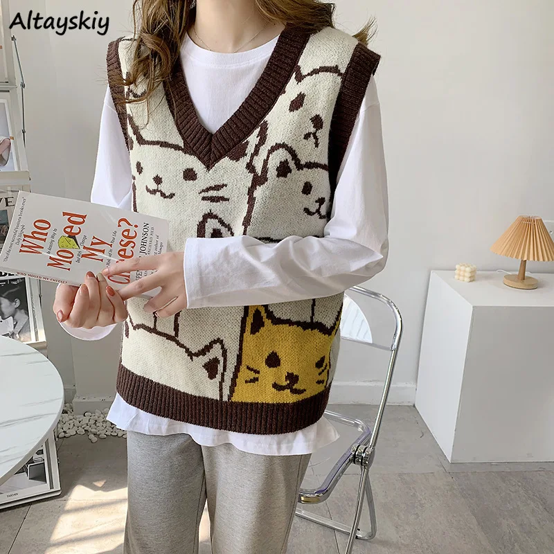 Sweater Vest Women Preppy Style Japanese Sweaters Cute Cat Knitted Loose Casual Tops V-neck Student Popular Vintage Ulzzang Top
Sweater Vest Women Preppy Style Japanese Sweaters Cute Cat Knitted Loose Casual Tops V-neck Student Popular Vintage Ulzzang Top