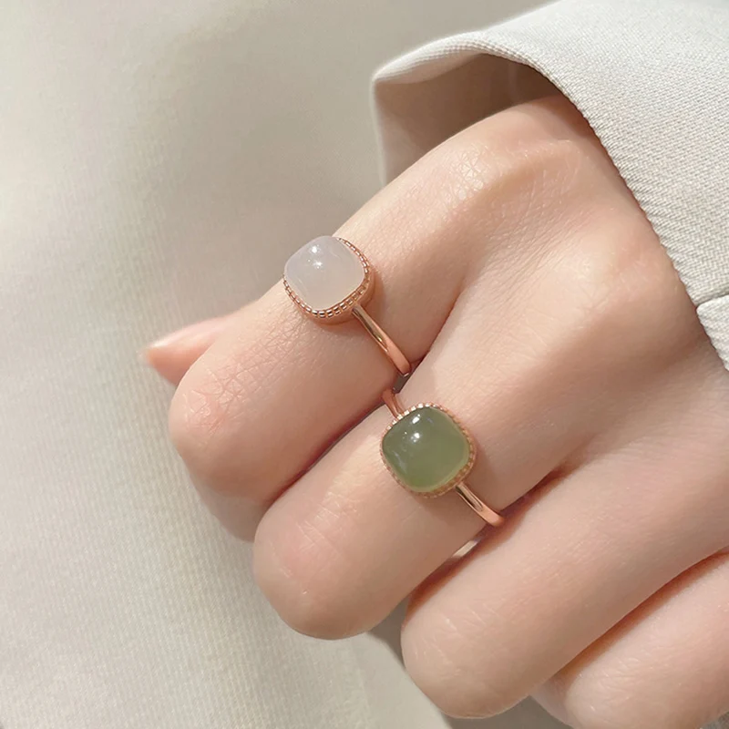 Fashion Geometric Square Crystal Rings Creative Personality Artificial Jade Finger Ring Lucky Bead Adjustable Women Ring Jewelry
Fashion Geometric Square Crystal Rings Creative Personality Artificial Jade Finger Ring Lucky Bead Adjustable Women Ring Jewelry