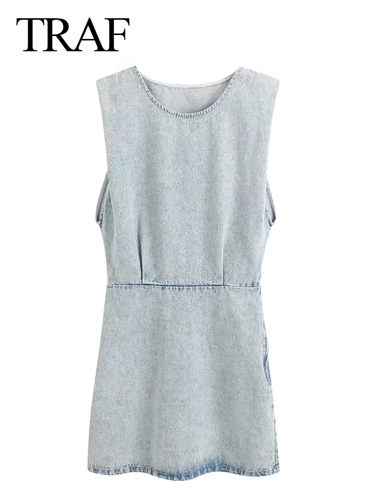 TRAF Fashion Denim Blue Short Dress Ladies Casual Round Neck Sleeveless Trend All-match Summer Dress Women Street Daily Wear
TRAF Fashion Denim Blue Short Dress Ladies Casual Round Neck Sleeveless Trend All-match Summer Dress Women Street Daily Wear