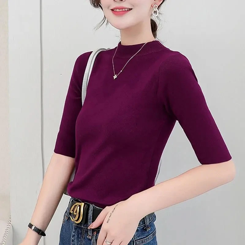 Women Half High Collar Spring Fashion Solid Color Sweater T-Shirt Female Vintage Pullover Knitted Sweater Korean Tops Tees
Women Half High Collar Spring Fashion Solid Color Sweater T-Shirt Female Vintage Pullover Knitted Sweater Korean Tops Tees
