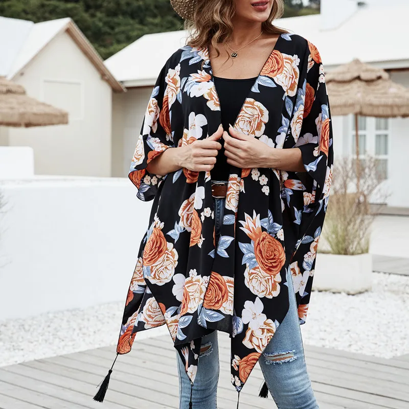 Summer Thin Women's Floral Sunshade Long Rose Printed Casual Mid-length Beach Bikini Cover-ups Women Kimono Summer Beach Dress
Summer Thin Women's Floral Sunshade Long Rose Printed Casual Mid-length Beach Bikini Cover-ups Women Kimono Summer Beach Dress