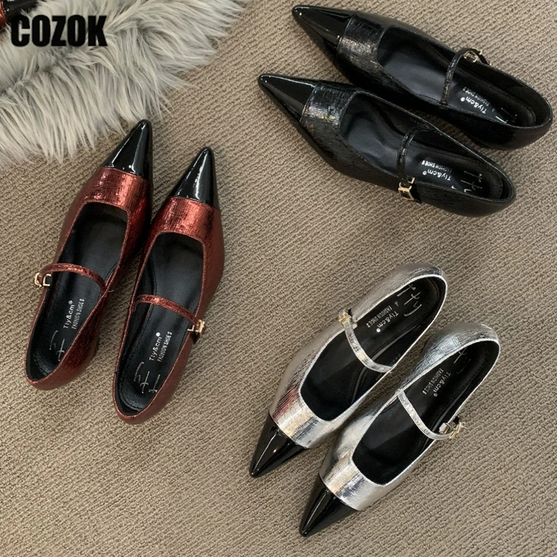 Женские туфли на низкой мягкой подошве, дизайнерские туфли разных цветов с острым носком, на плоской подошве и ремешке с пряжкой, 2023