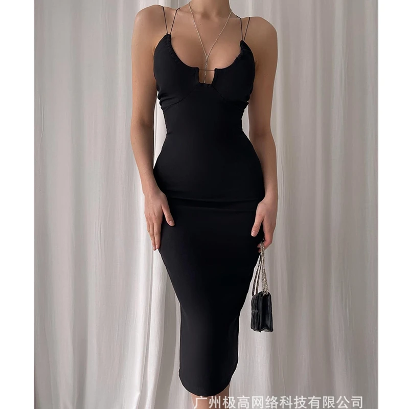 Women's Dress Summer Fashion Slim High Waist Backless V-neck Dress Women's Sexy Spaghetti Strap Solid Color Mid-Calf Dress
Women's Dress Summer Fashion Slim High Waist Backless V-neck Dress Women's Sexy Spaghetti Strap Solid Color Mid-Calf Dress
