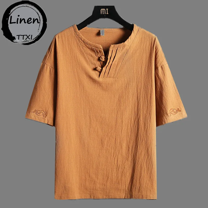Summer Men Linen Short Sleeve Retro Embroidery T-shirt Male Thin Ethnic Style Coil Buckle Round Neck Pullover Cotton Linen Top
Summer Men Linen Short Sleeve Retro Embroidery T-shirt Male Thin Ethnic Style Coil Buckle Round Neck Pullover Cotton Linen Top