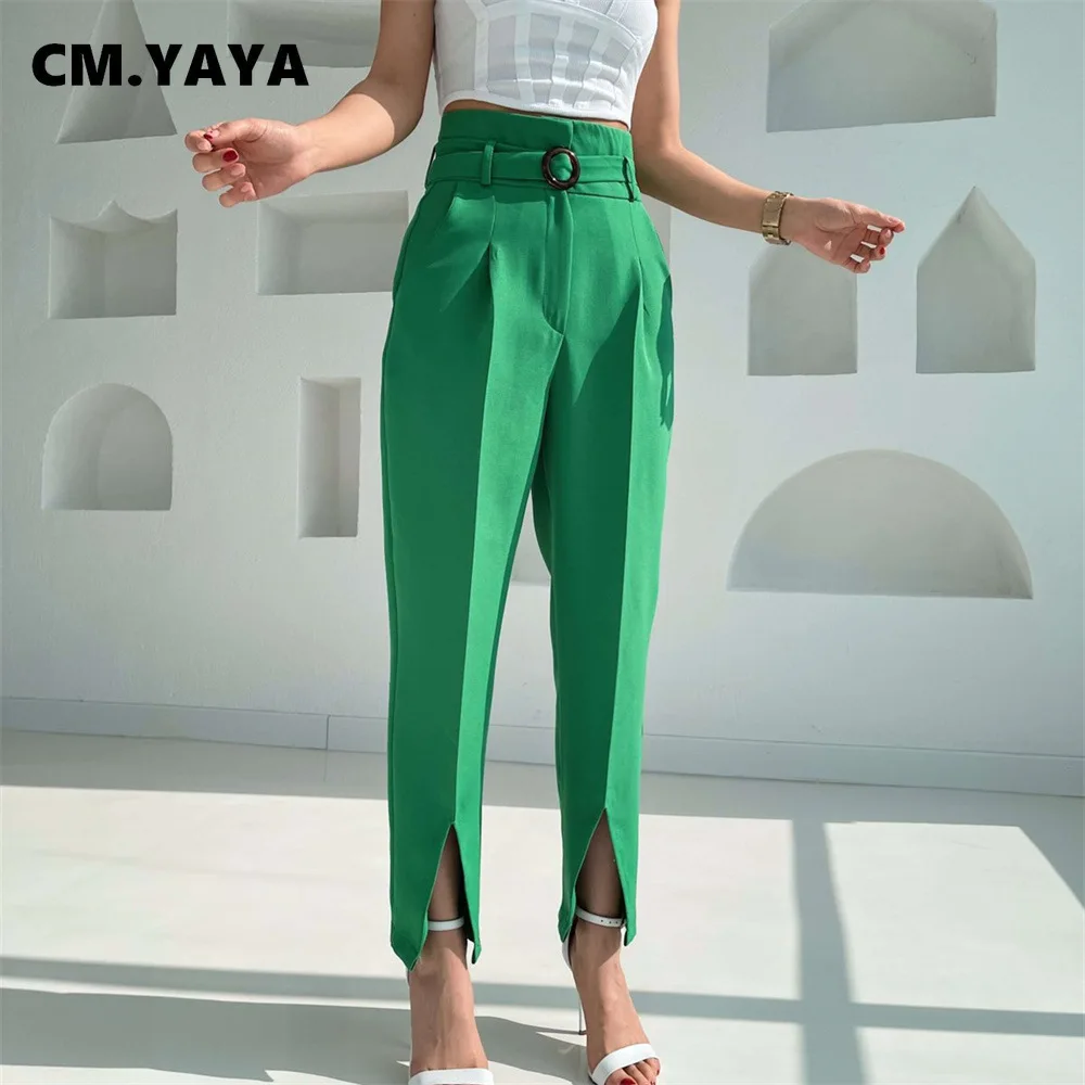 Женские брюки с высокой талией CM.YAYA, элегантные офисные однотонные брюки с разрезом на подоле, лето 2022
Женские брюки с высокой талией CM.YAYA, элегантные офисные однотонные брюки с разрезом на подоле, лето 2022