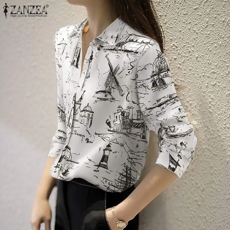 Female Work OL Blusas Femininas Solid Chemise ZANZEA Spring Elegant Lapel Women Tops Fashion Long Sleeve Printing Holiday Blouse
Female Work OL Blusas Femininas Solid Chemise ZANZEA Spring Elegant Lapel Women Tops Fashion Long Sleeve Printing Holiday Blouse