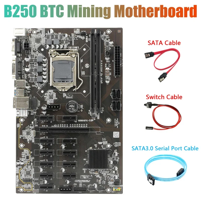 Материнская плата B250 BTC для майнинга с кабелем последовательного порта SATA3.0 + кабель SATA + кабель переключателя 12 слотов для видеокарты LGA 1151 ...
Материнская плата B250 BTC для майнинга с кабелем последовательного порта SATA3.0 + кабель SATA + кабель переключателя 12 слотов для видеокарты LGA 1151 ...
