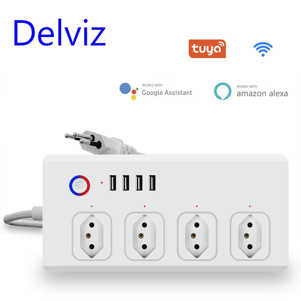Delviz Brazil jack Power strip, USB Ports Tuya WiFi Smart Extension Socket,Alexa Google home,Remote Voice Control Socket Adapter
Delviz Brazil jack Power strip, USB Ports Tuya WiFi Smart Extension Socket,Alexa Google home,Remote Voice Control Socket Adapter