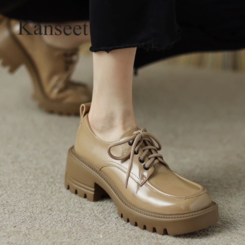 Туфли Kanseet женские с круглым носком, натуральная персиковая кожа, повседневные Лоферы ручной работы, обувь на массивном каблуке, весна 
Туфли Kanseet женские с круглым носком, натуральная персиковая кожа, повседневные Лоферы ручной работы, обувь на массивном каблуке, весна