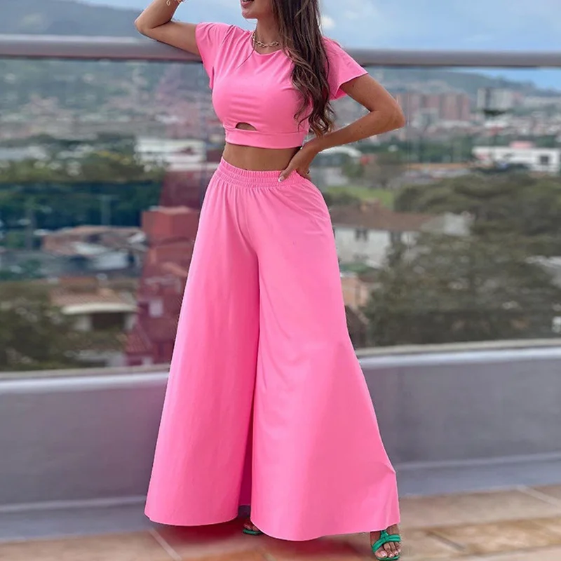 Sexy O-Neck Crop Tops+Wide Leg Pants 2 Piece Sets Ladies Fashion Short Sleeve Tracksuit 2023 Summer Women Solid Sportwear Suit
Sexy O-Neck Crop Tops+Wide Leg Pants 2 Piece Sets Ladies Fashion Short Sleeve Tracksuit 2023 Summer Women Solid Sportwear Suit