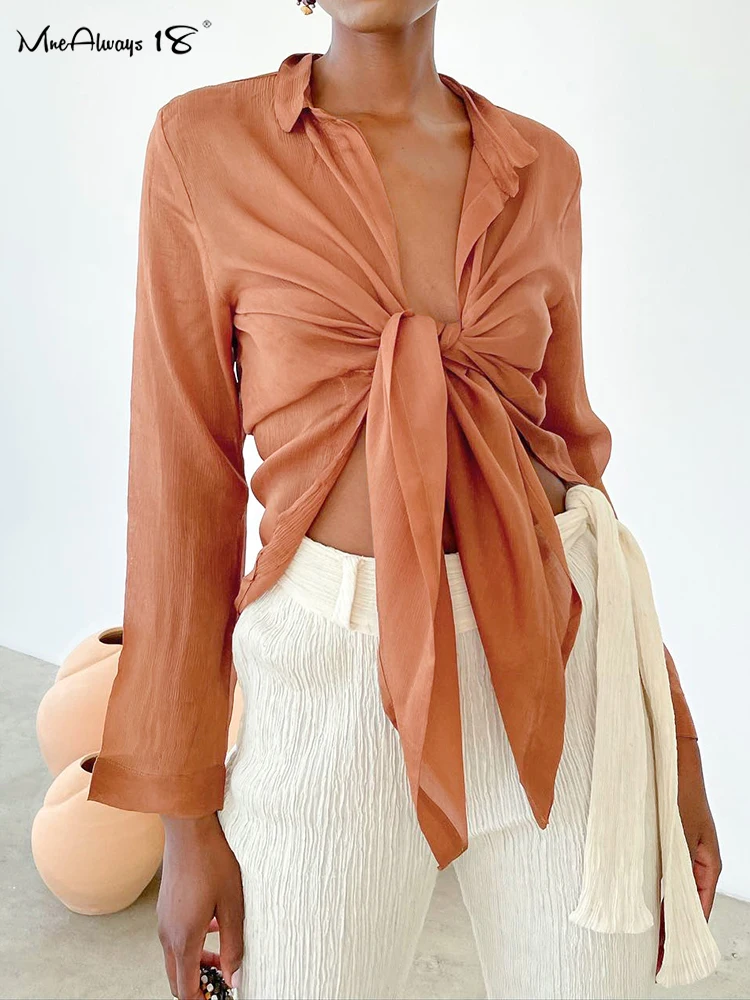 Mnealways18 Crepe Wrap Cropped Blousers Pleated Orange Casual Lace-Up Lape Shirt Summer High Street Women Long Sleeves Tops 2022
Mnealways18 Crepe Wrap Cropped Blousers Pleated Orange Casual Lace-Up Lape Shirt Summer High Street Women Long Sleeves Tops 2022