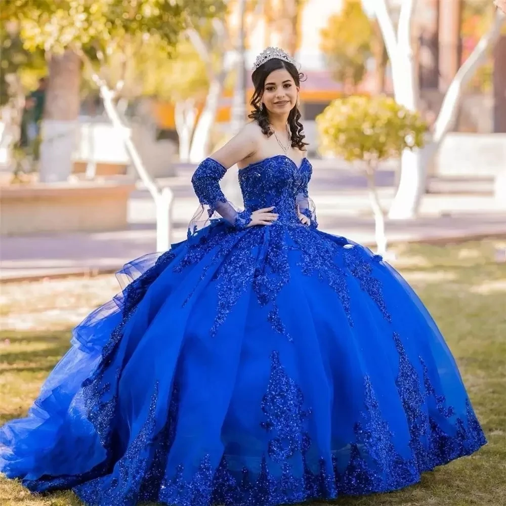 Sexy Red Royal Blue Sequined Lace Quinceanera Dresses Ball Gown Crystal Beads Rose Gold Sequins Sweetheart With Sleeves Ruffles
Sexy Red Royal Blue Sequined Lace Quinceanera Dresses Ball Gown Crystal Beads Rose Gold Sequins Sweetheart With Sleeves Ruffles