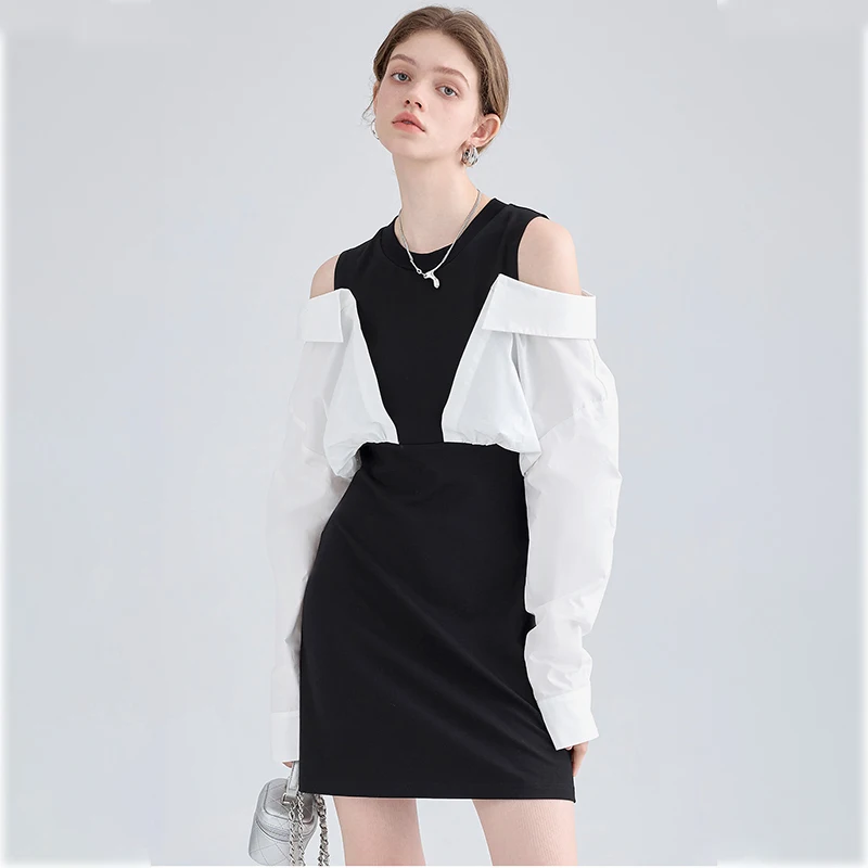 Elegant Office Ladies Dress Women Casual Patchwork One-Piece Off Shoulder New Korean Fashion Design Girls Summer Mini Dress 2022
Elegant Office Ladies Dress Women Casual Patchwork One-Piece Off Shoulder New Korean Fashion Design Girls Summer Mini Dress 2022