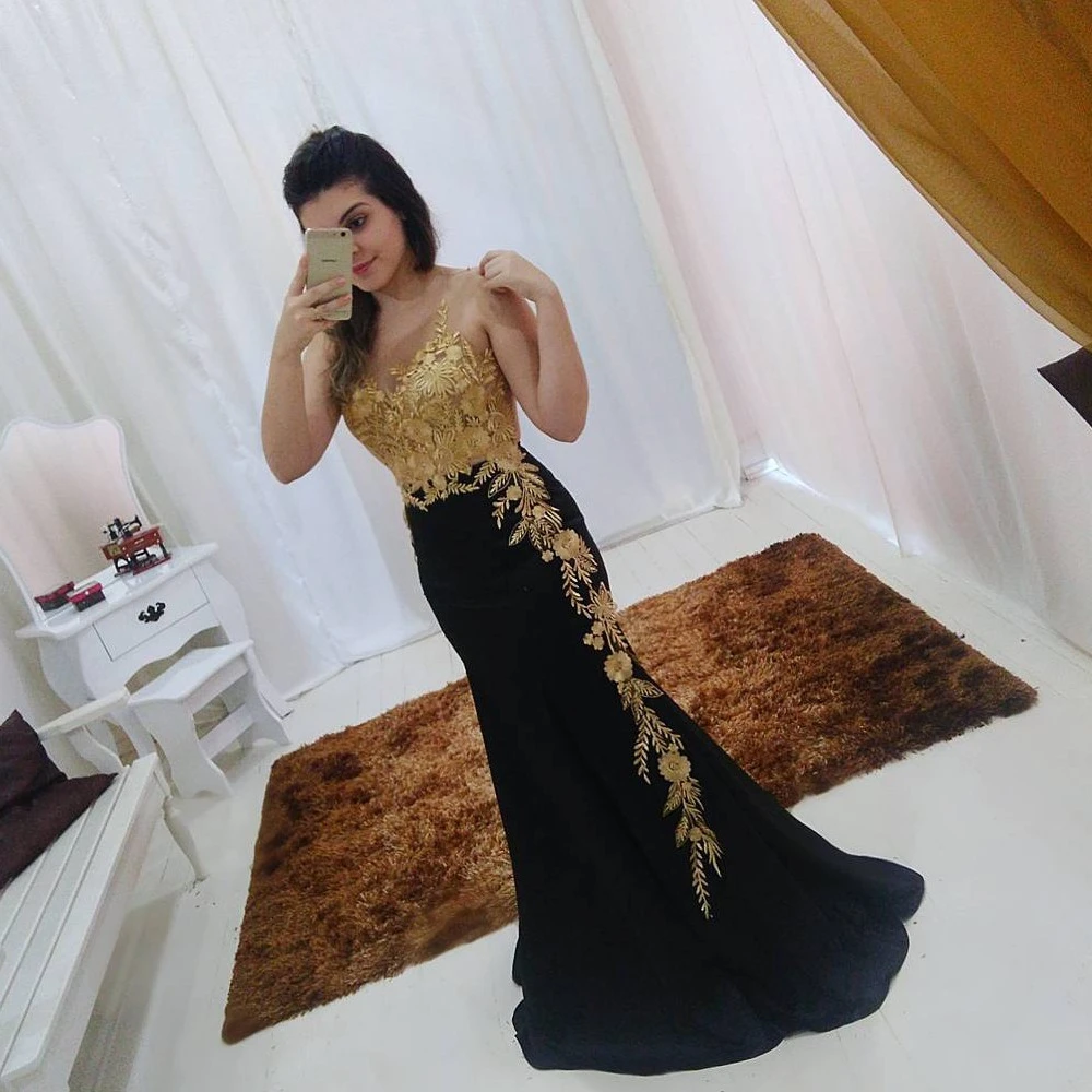 Private Custom Gorgeous Party Dress With Gold Leaf Pattern with Black Satin Mermaid Floor-Length Prom Formal Evening Dress
Private Custom Gorgeous Party Dress With Gold Leaf Pattern with Black Satin Mermaid Floor-Length Prom Formal Evening Dress