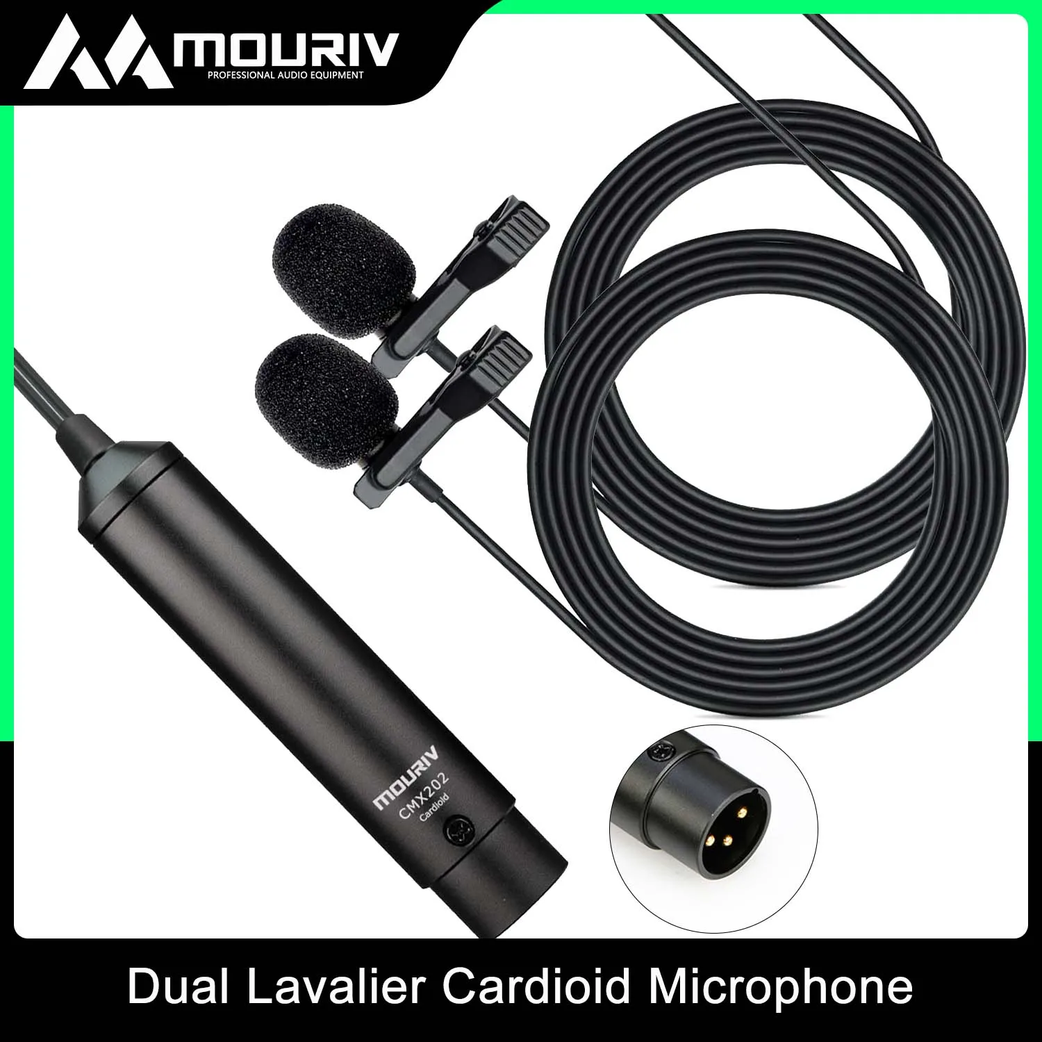 

MOURIV CMX202 Dual Lavalier Cardioid Microphone Phantom Power Lapel Clip Compatible with Camera Camcorder ZOOM Tascam SONY