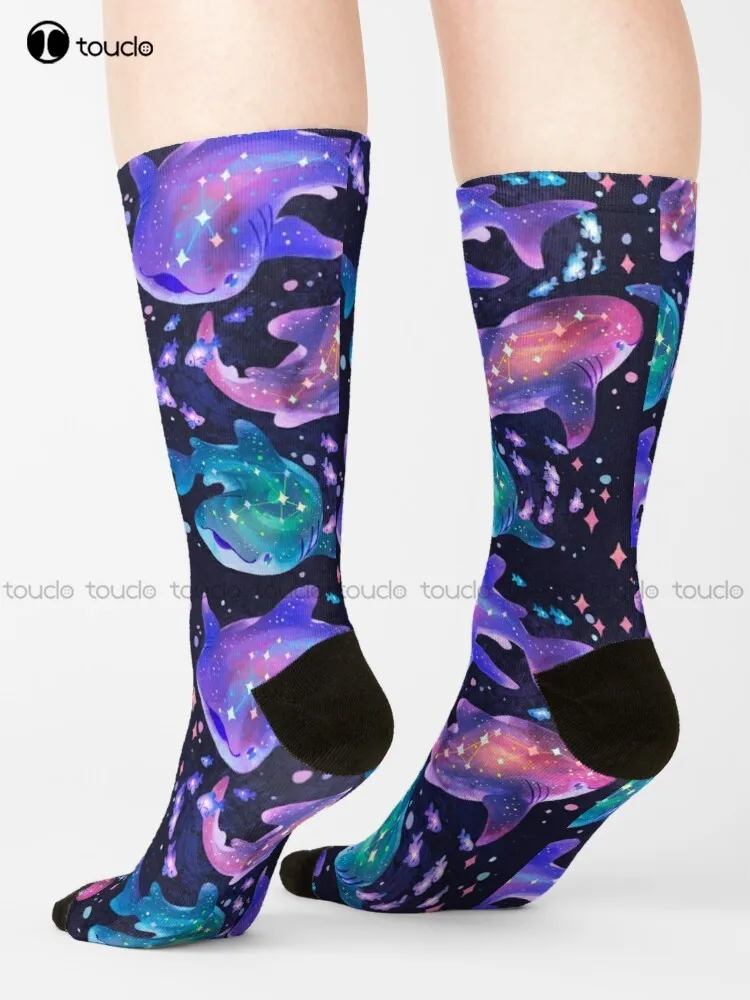 

Cosmic Whale Shark Socks Black Mens Socks Fashion Creative Leisure Funny Harajuku Art Abstract Oil Painting Socks Christmas Gift