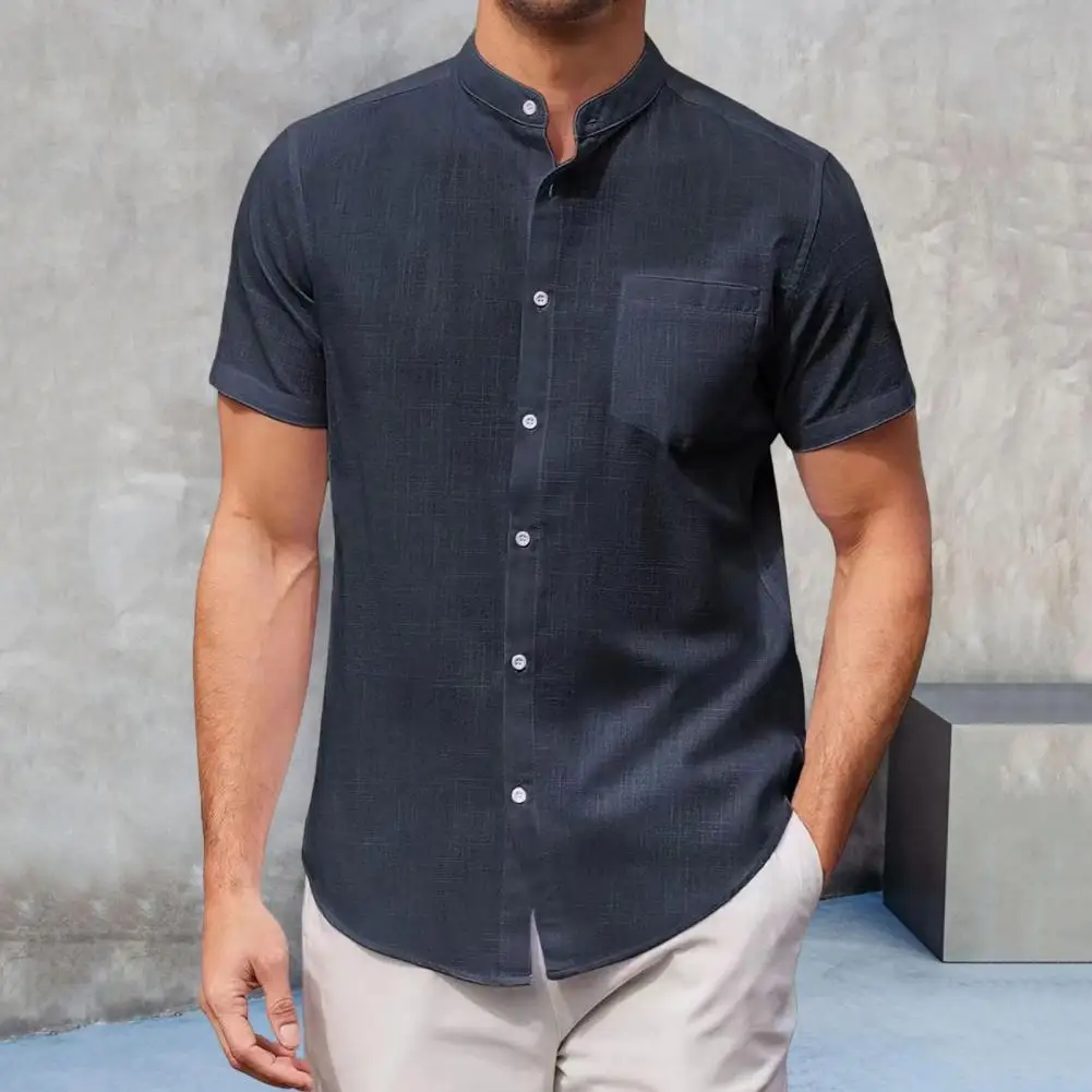Men Shirt Stand Collar Short Sleeve Men Shirt Pocket Single Slim Fit Summer Men Casual Solid Color Thin Shirt Daily Garment
Men Shirt Stand Collar Short Sleeve Men Shirt Pocket Single Slim Fit Summer Men Casual Solid Color Thin Shirt Daily Garment