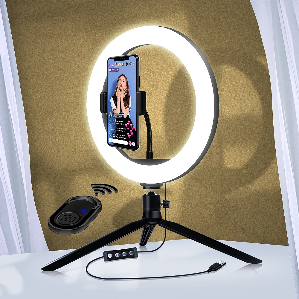 10" LED Ring Light with Tripod Stand Phone Holder 3 Light Modes & 10 Brightness Level
10" LED Ring Light with Tripod Stand Phone Holder 3 Light Modes & 10 Brightness Level