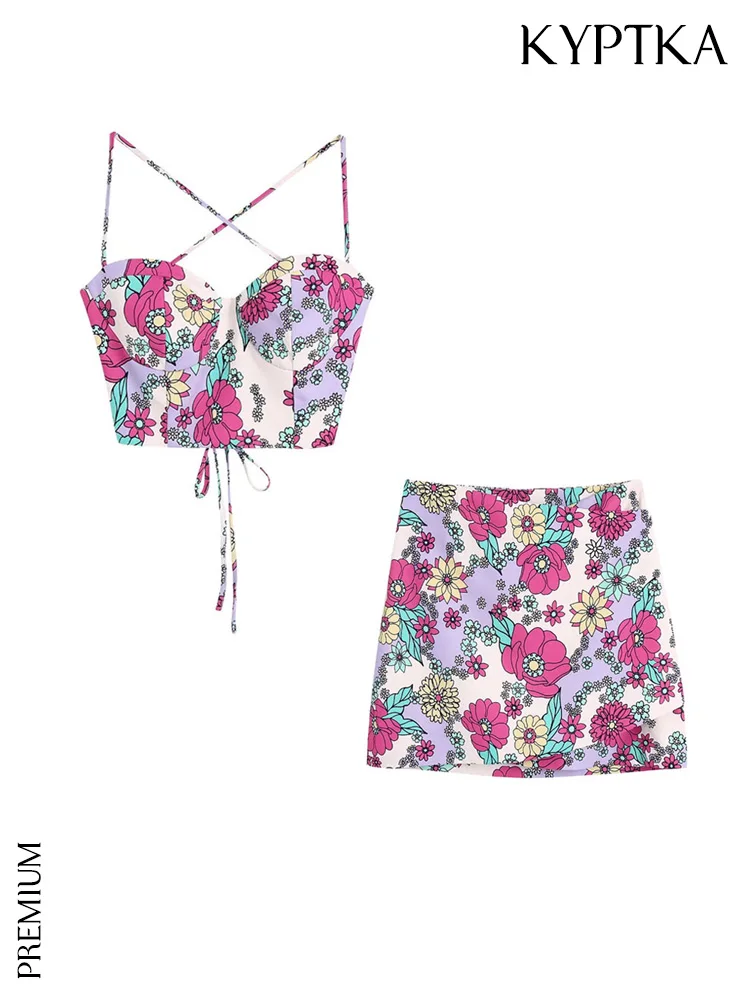 KYPTKA Women Fashion Floral Print Tied Thin Straps Camis And High Waist Side Zipper Mini Skirt Female Two Pieces Sets Mujer
KYPTKA Women Fashion Floral Print Tied Thin Straps Camis And High Waist Side Zipper Mini Skirt Female Two Pieces Sets Mujer