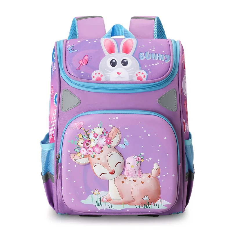 

Милые школьные ранцы для девочек с мультяшным оленем, фиолетовые нейлоновые Детские рюкзаки для учеников начальной школы, школьные ранцы для детей