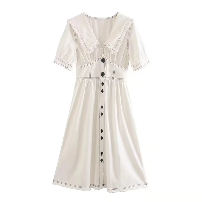 Clothland Women Sweet Ruffled Shirt Dress Peter Pan Collar Buttons Short Sleeve One Piece Cute White Vestidos DA183
Clothland Women Sweet Ruffled Shirt Dress Peter Pan Collar Buttons Short Sleeve One Piece Cute White Vestidos DA183