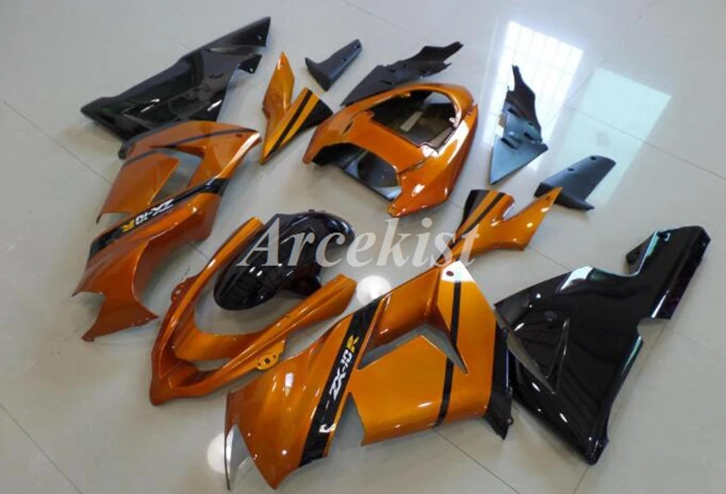 Новый комплект обтекателей для мотоцикла ABS, подходит для Kawasaki Ninja ZX-10R 2004 2005 04 05, комплект кузова черного и оранжевого цвета