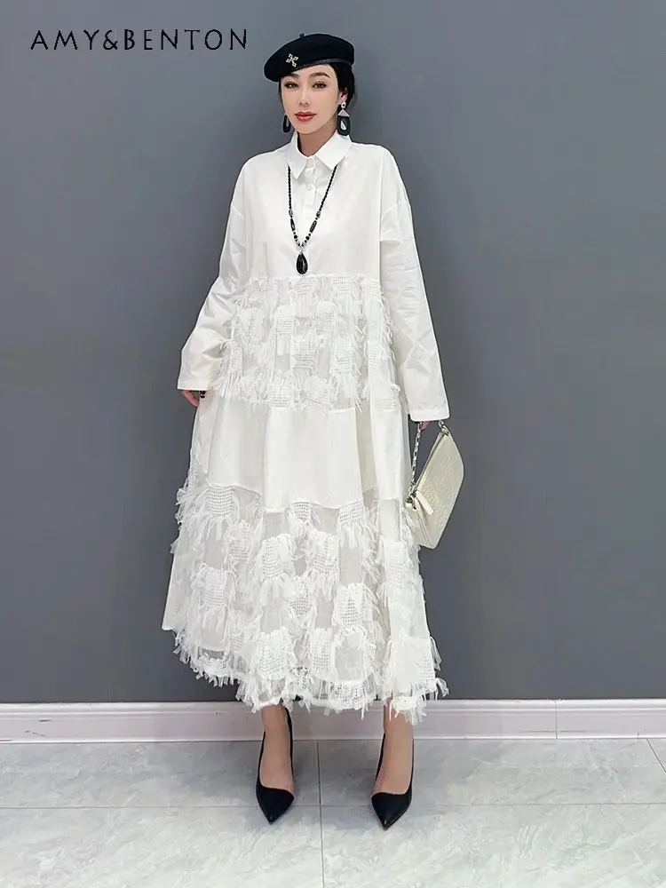 Temperament Long Sleeve Loose Dress 2023 Spring Autumn New Korean Style Polo Collar Stitching Solid Color Shirt Dress
Temperament Long Sleeve Loose Dress 2023 Spring Autumn New Korean Style Polo Collar Stitching Solid Color Shirt Dress