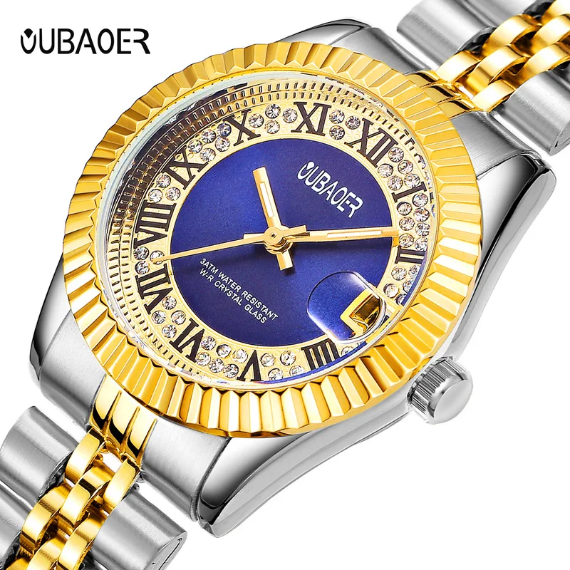 

oubaoer Brand Women's Watch Shell Surface Women's Watch with Rhinestones Roman Scale Quartz Watch Steel Belt Fashion Trend Watch