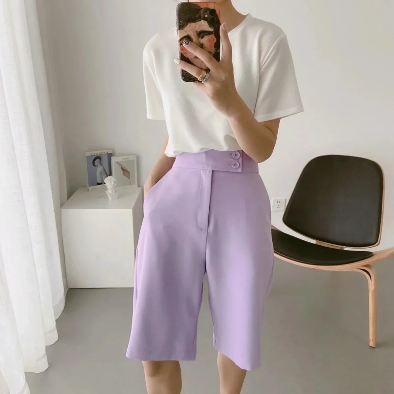 Chic Purple Shorts with Button 2021 Summer Women Solid Colors High Waist Wide Leg Shorts Girl Simple Sweet Casual Commute Shorts
Chic Purple Shorts with Button 2021 Summer Women Solid Colors High Waist Wide Leg Shorts Girl Simple Sweet Casual Commute Shorts