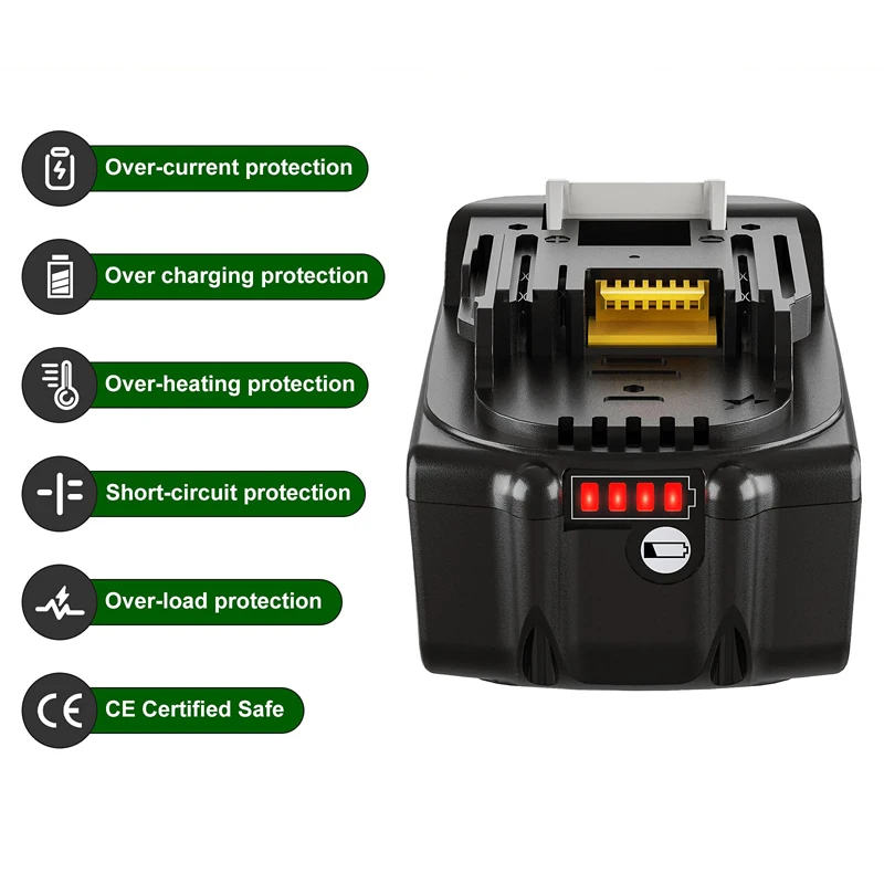 18V 3.0Ah 4.0Ah 5.0Ah Replacement BL1860B Lithium-Ion Battery Compatible For Makita BL1830 BL1840 BL1850 BL1860 LXT Power Tools
18V 3.0Ah 4.0Ah 5.0Ah Replacement BL1860B Lithium-Ion Battery Compatible For Makita BL1830 BL1840 BL1850 BL1860 LXT Power Tools